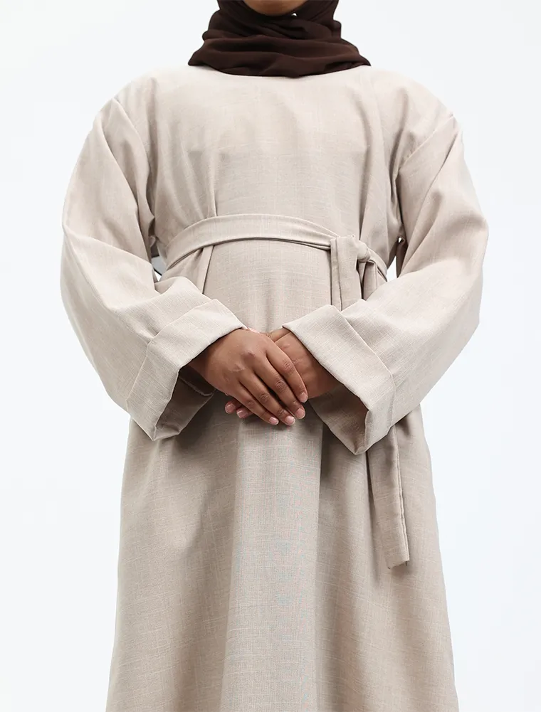Beige Linen Girls Abaya
